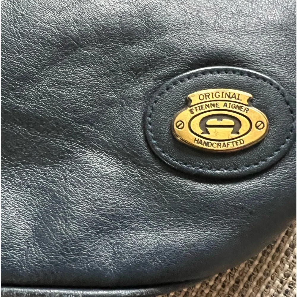 Etienne Aigner Vintage Navy Leather Crossbody Slouch Bucket Bag